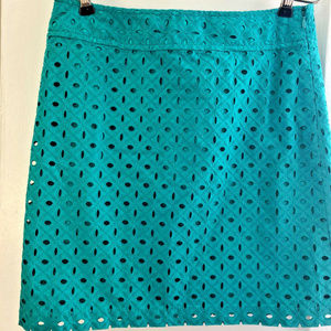 NWT Ann Taylor Eyelet Skirt Teal Green A Line